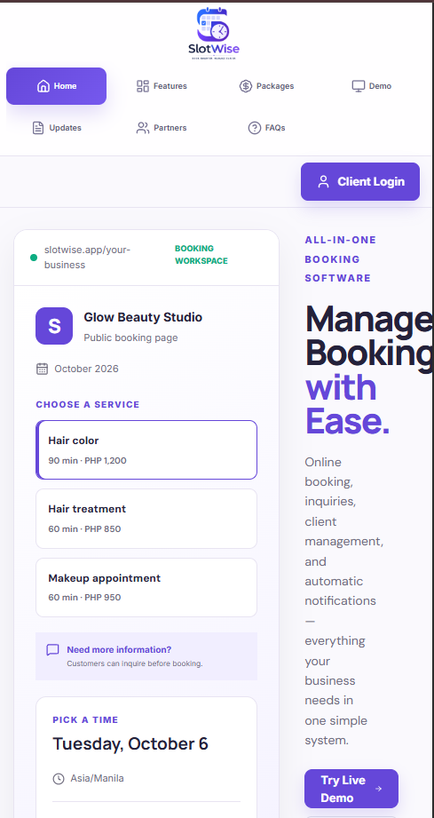 Slotwise mobile application preview
